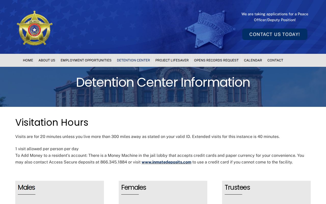 DeWitt County Sheriff detention information stating the in-person identification instruction