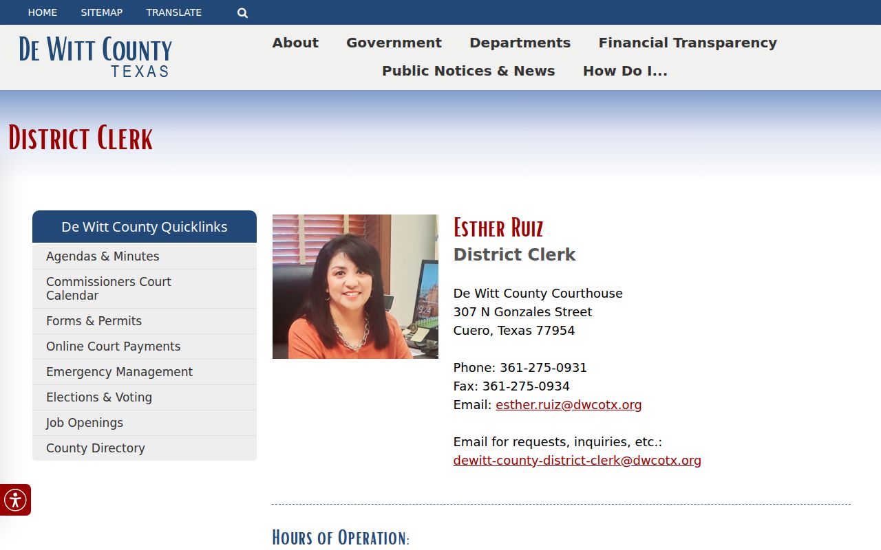 DeWitt County District Clerk information about felony file custody