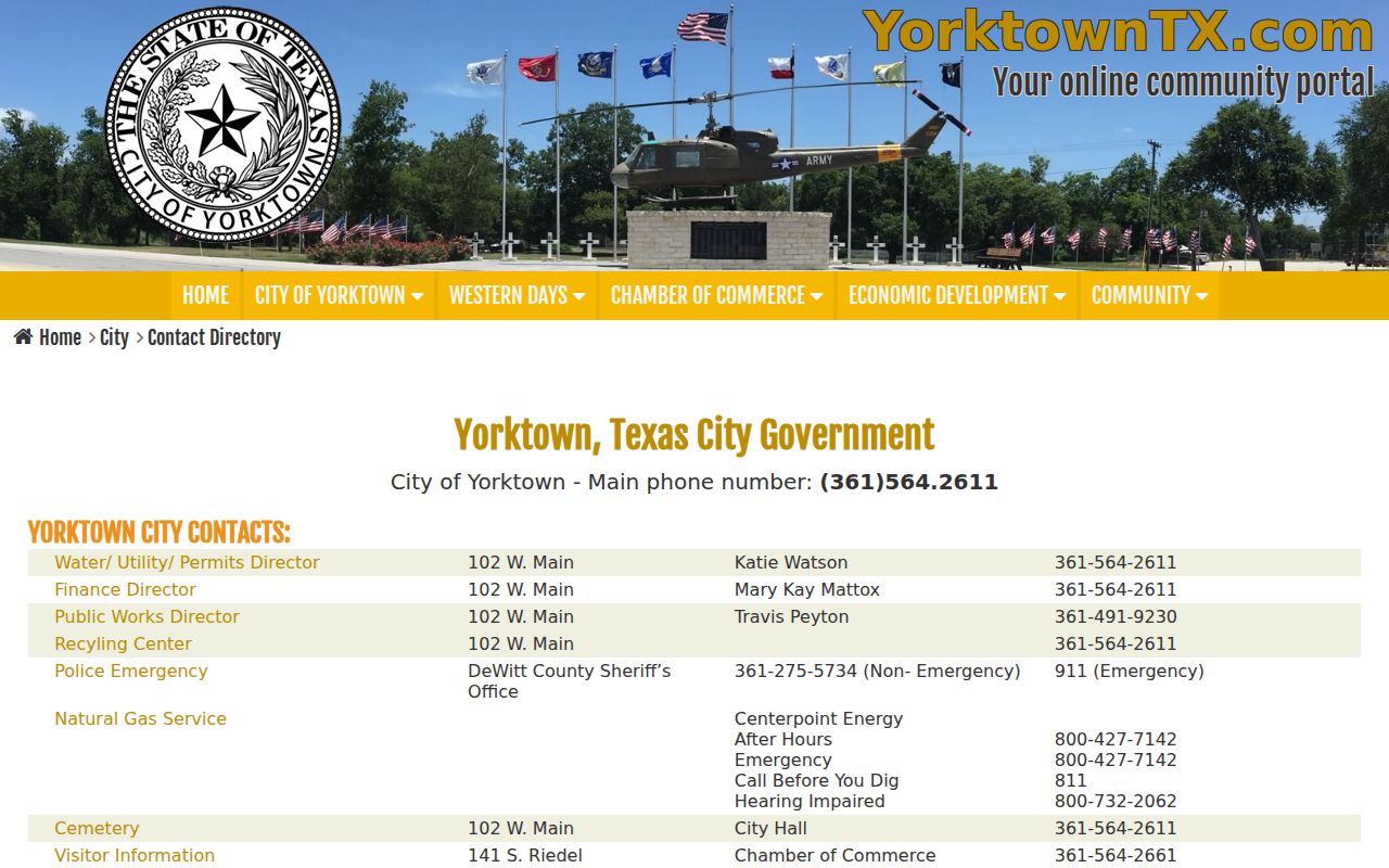 Yorktown city directory with municipal-court contact and Sheriff emergency routing