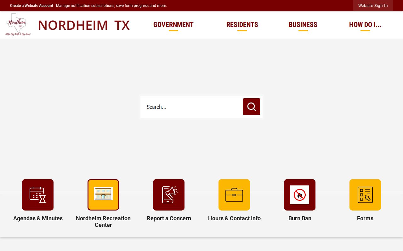Nordheim city home page with its online payment notice